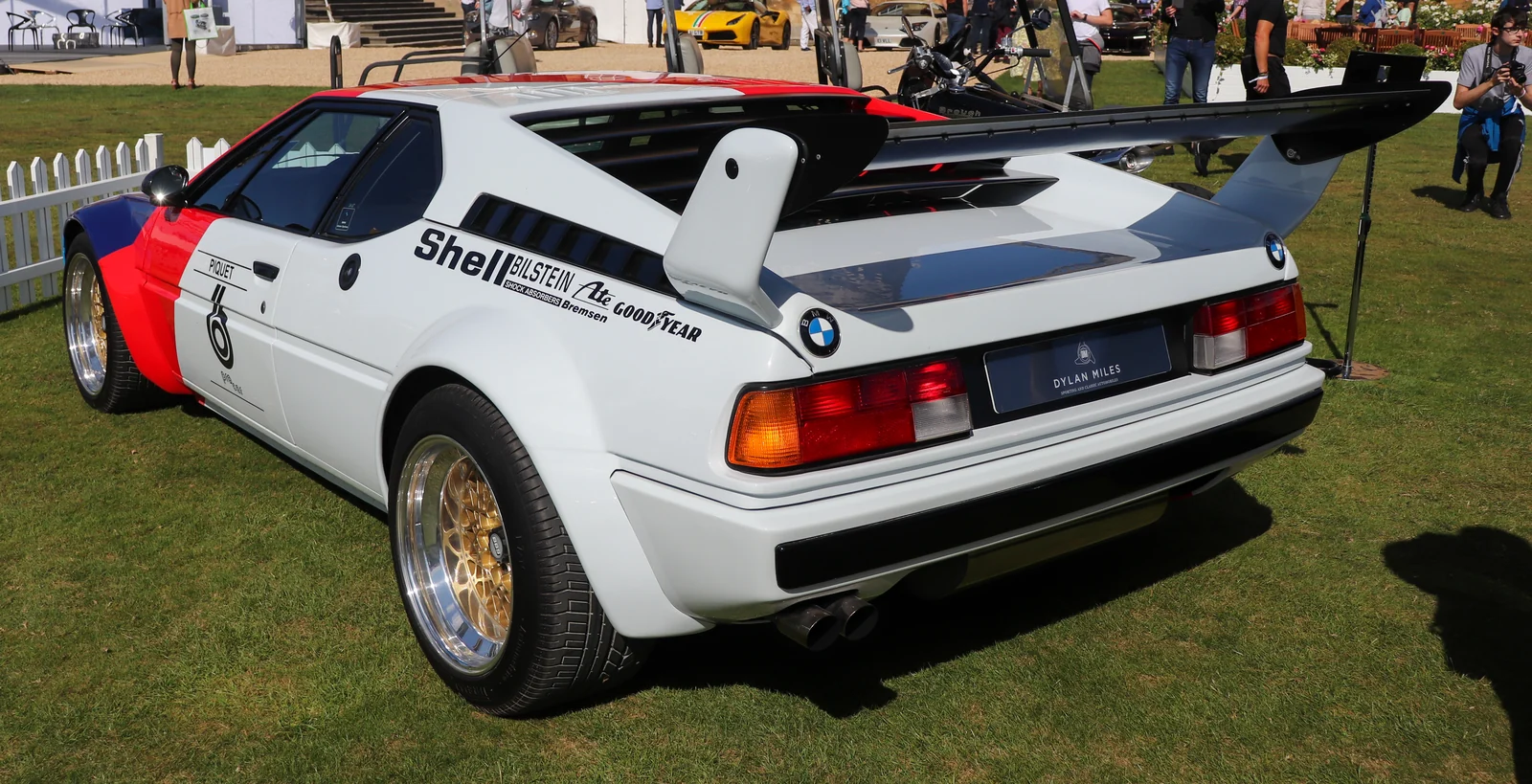 Rear of a 1980 BMW M1 Procar in Motorsport livery at Salon Privé