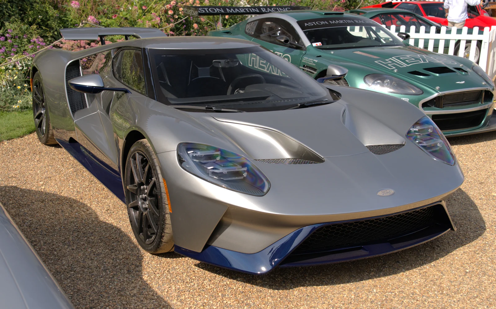 2022 Ford GT LM Edition in silver, front three-quarter at Hampton Court Concours