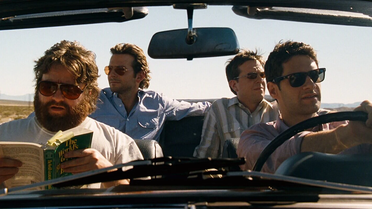 Zach Galifianakis, Bradley Cooper, Ed Helms and Justin Bartha in the 1965 Mercedes-Benz 220SE Cabriolet in The Hangover