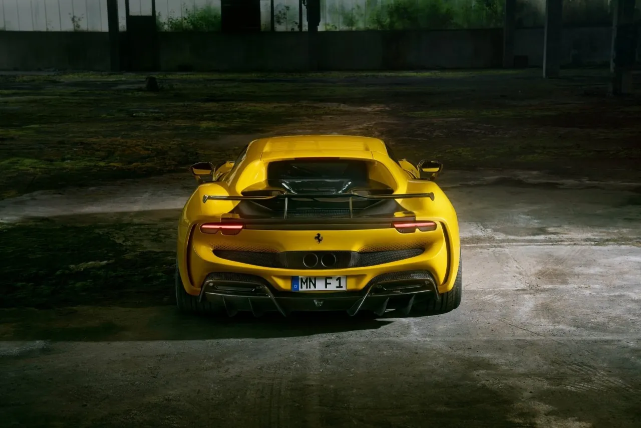 Yellow Novitec Ferrari 296 N-Largo rear view with wide rear arches