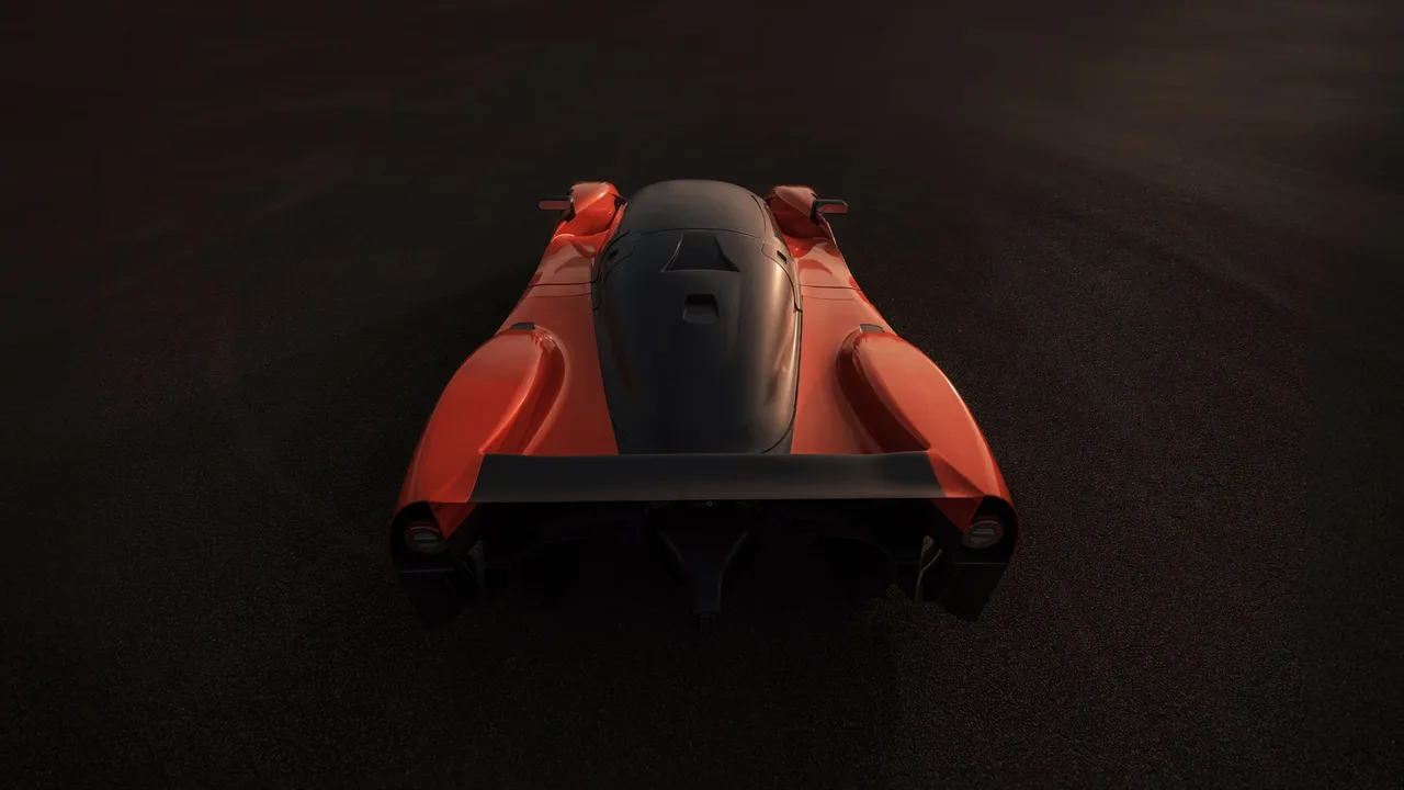Adamastor Furia seen from directly behind and above, with rear wing and Venturi tunnel exits