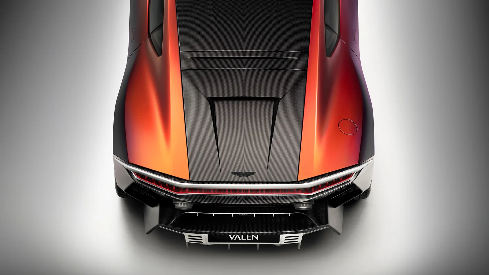 Aston Martin Valen hood and top-down bonnet detail with exposed carbon fibre venting