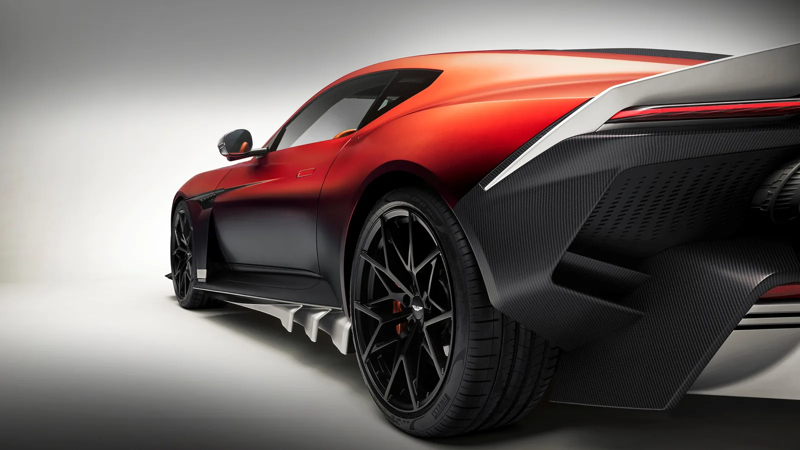 Aston Martin Valen rear haunch and carbon fibre diffuser detail with rear wheel and side aero