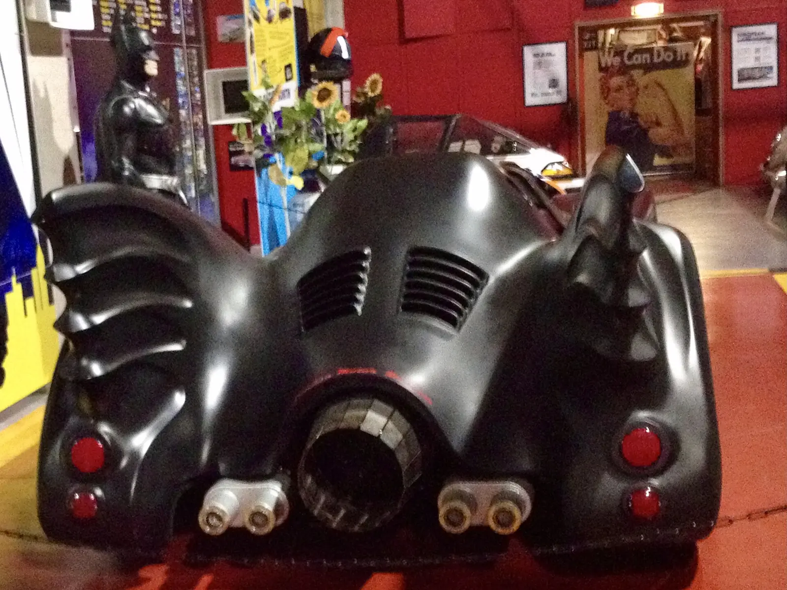 Rear of the Tim Burton Batmobile with central exhaust nozzle and bat-wing fins
