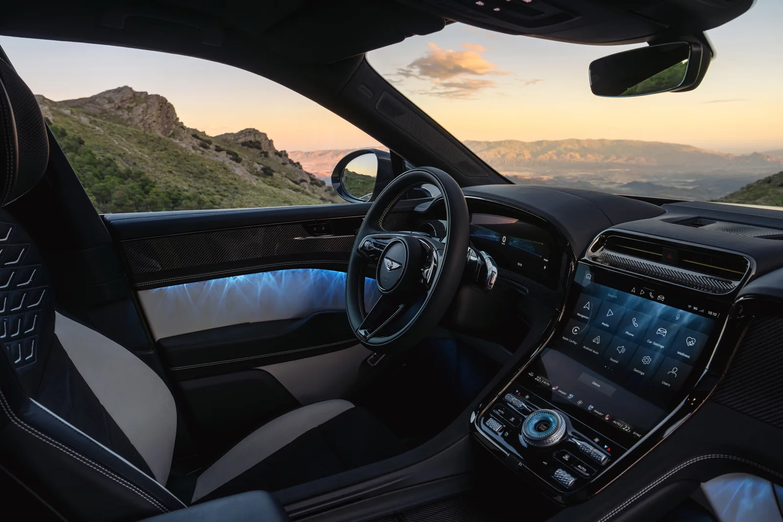 Bentley Torcal interior detail with knurled controls and craft materials