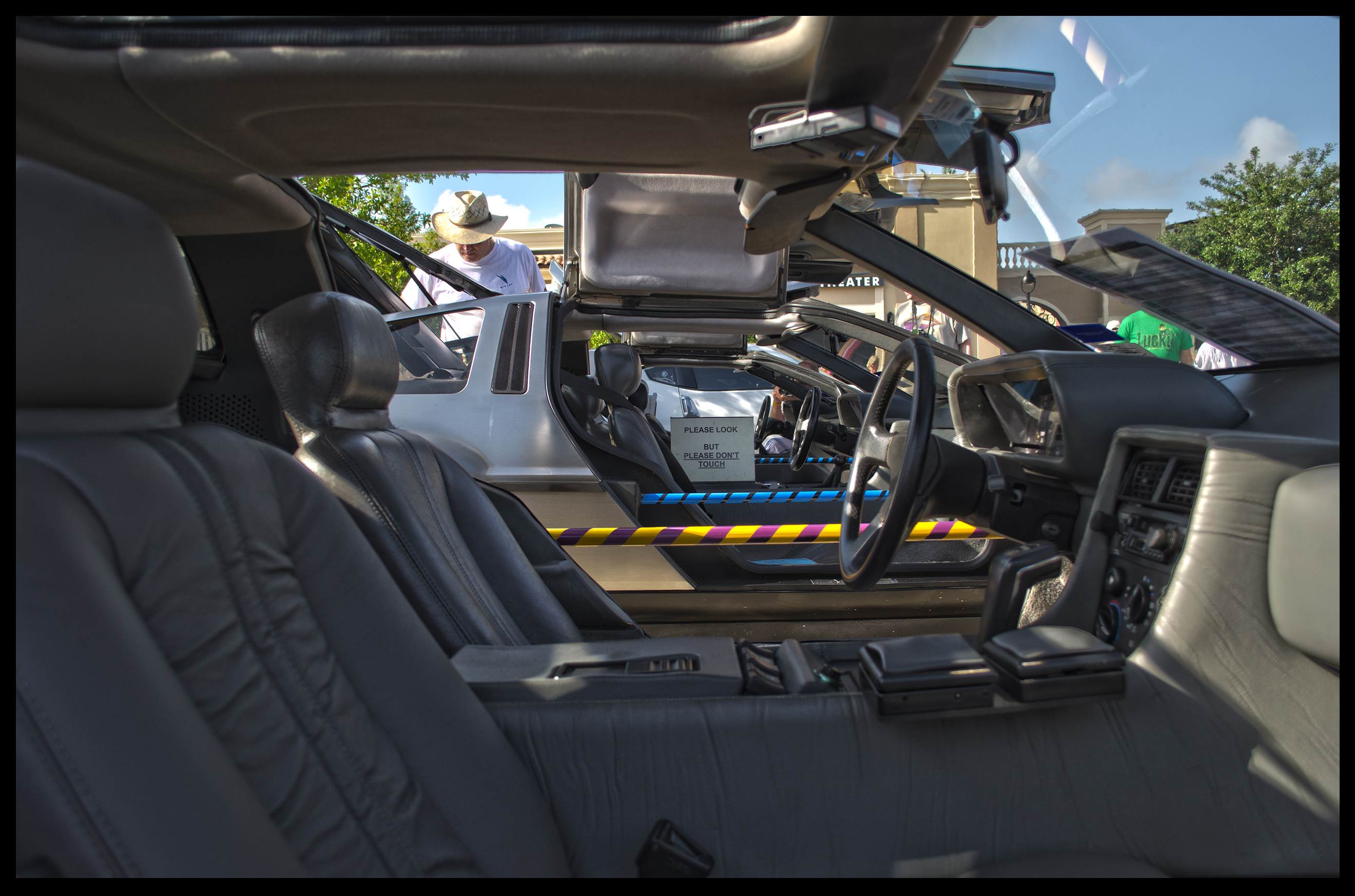 Stock DeLorean DMC-12 production interior with dashboard and steering wheel