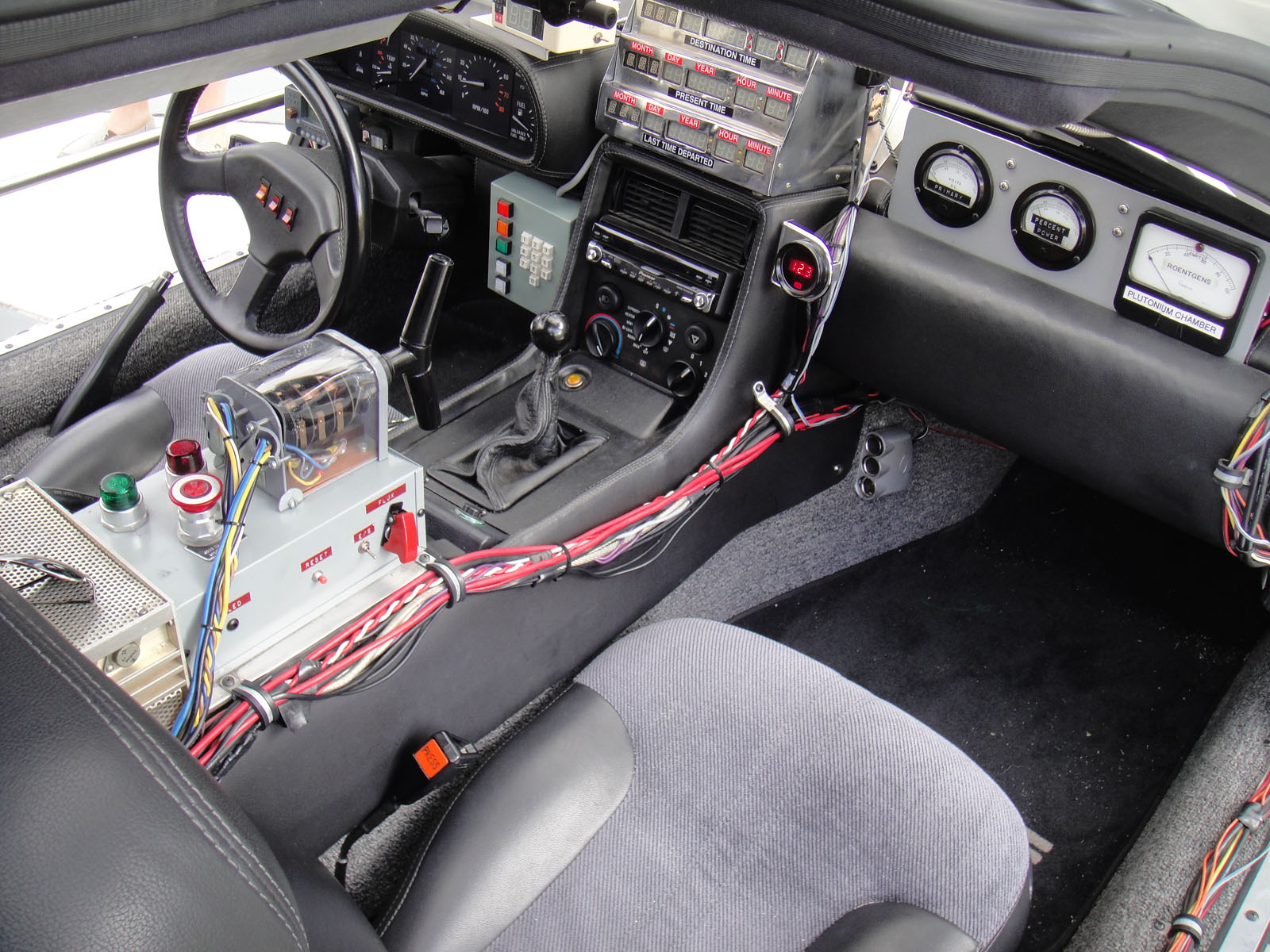Back to the Future DeLorean time-machine interior with switches and time-circuit props