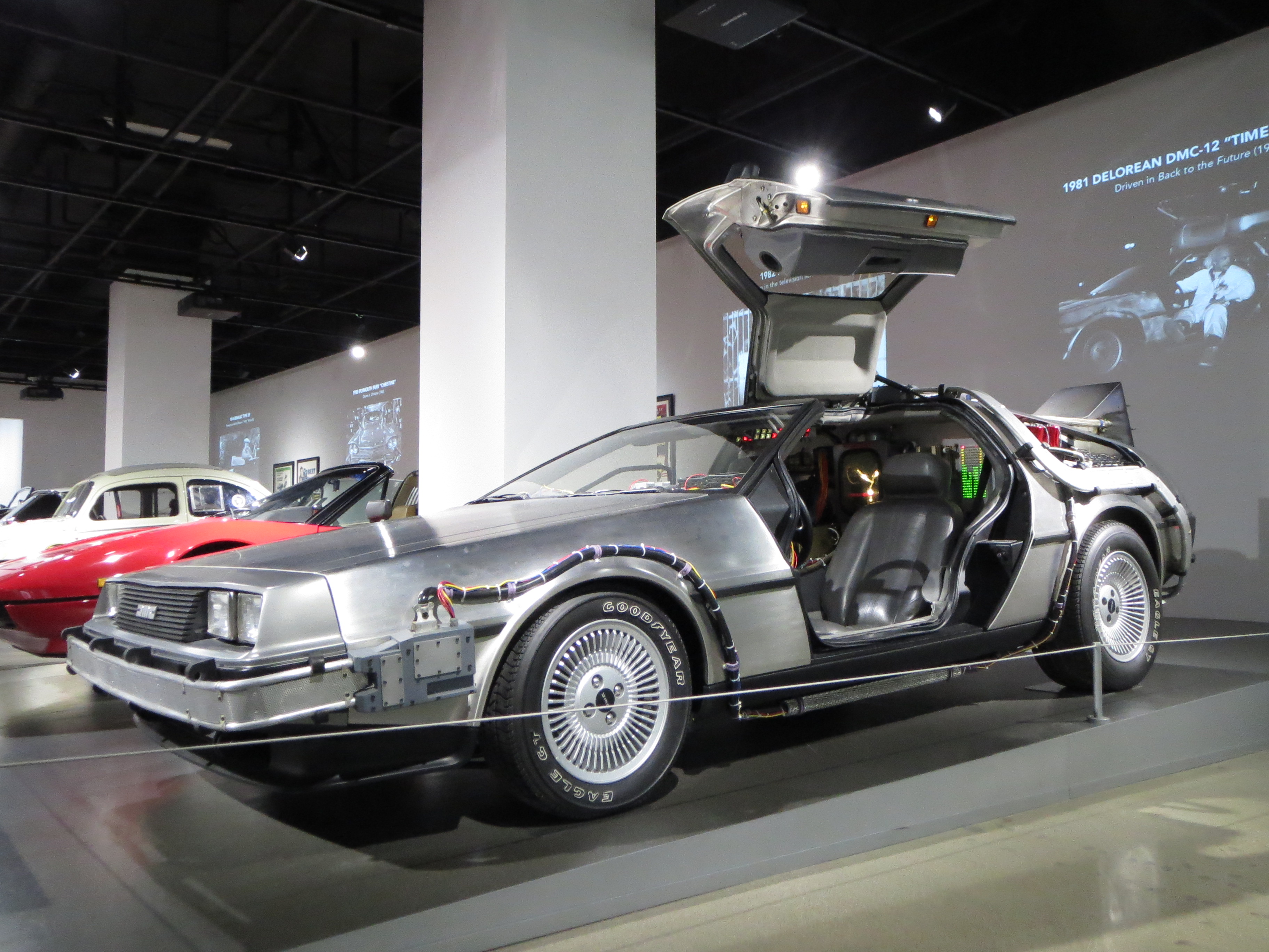 DeLorean DMC-12 Back to the Future time-machine display showing external film hardware
