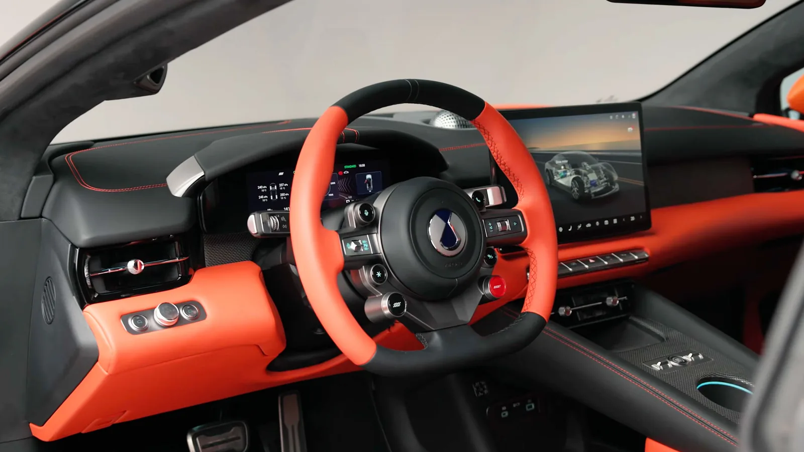 Denza Z interior with fold-away steering yoke and touchscreen