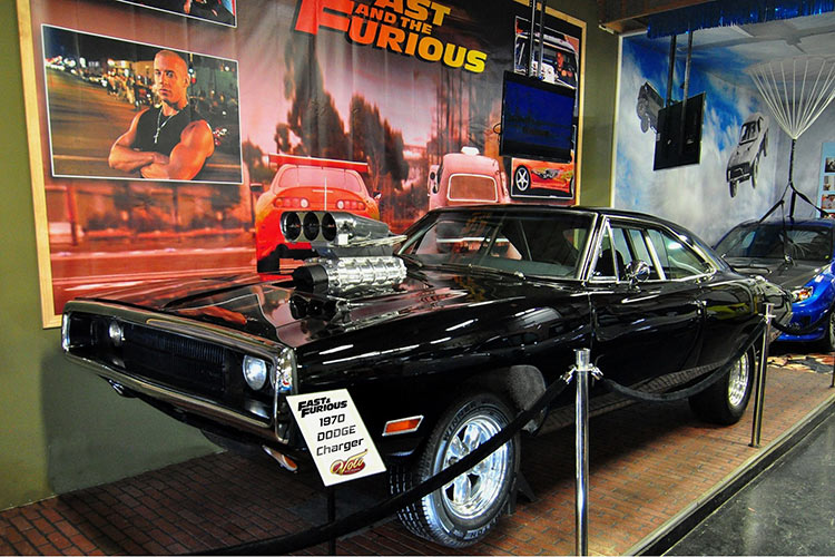 Exposed V8 and blower display on a Dominic Toretto-style Dodge Charger