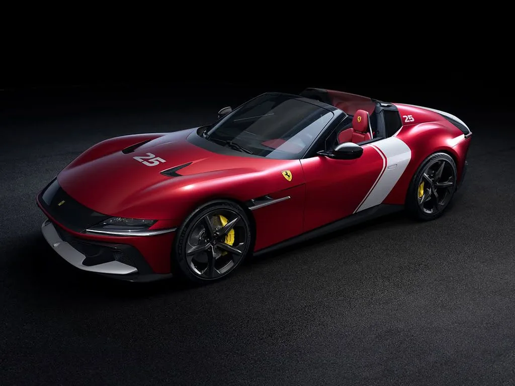 Red Ferrari 12Cilindri Spider with the retractable hardtop down