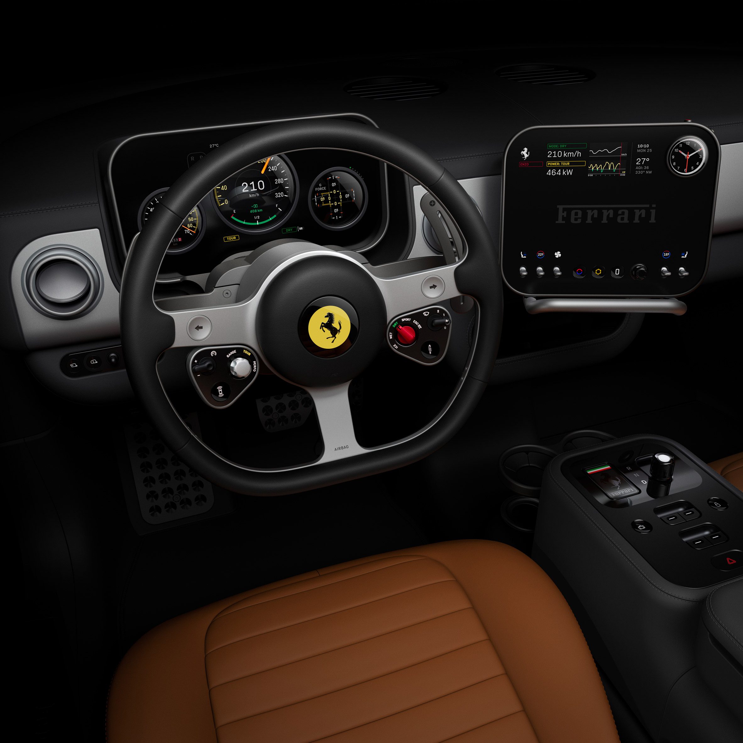 Ferrari Luce interior designed by Jony Ive and LoveFrom — physical controls, recycled aluminium, Corning glass