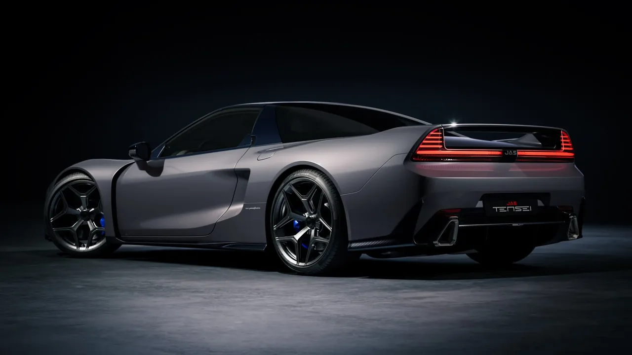 Grey JAS Tensei rear three-quarter view with red LED tail lights and forged wheels