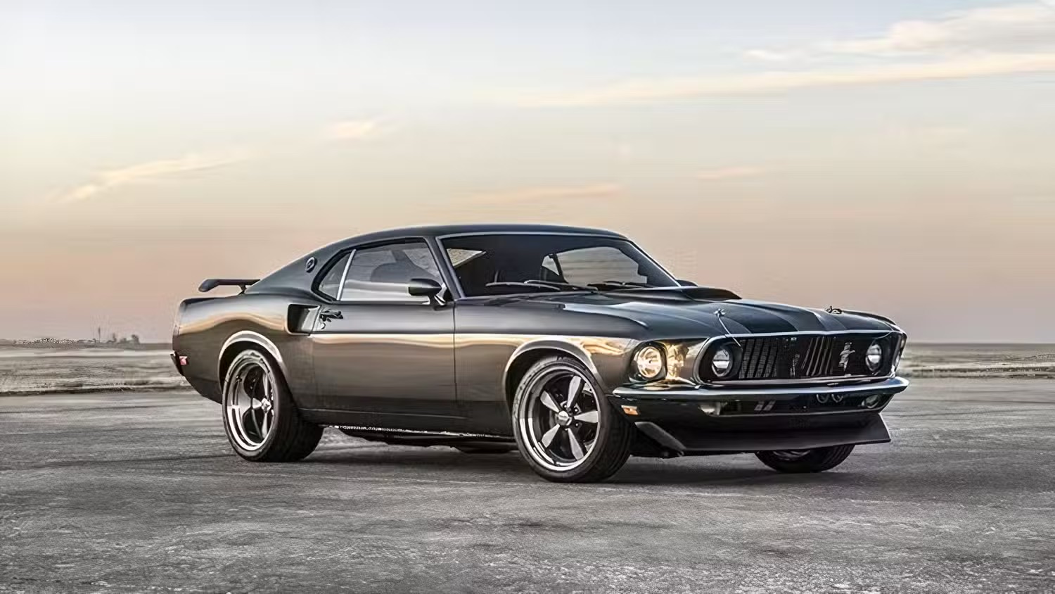 John Wick-style 1969 Ford Mustang from the front three-quarter angle