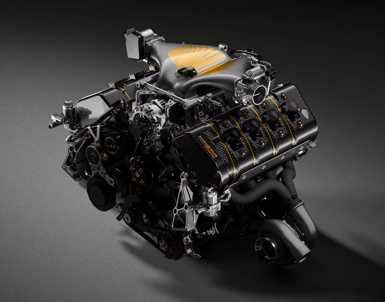 Koenigsegg 5.0-litre twin-turbo V8 engine used in the Kimera K-39, studio shot