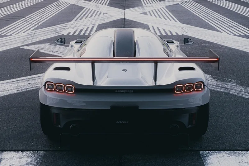 Koenigsegg CCGT1 head-on front view showing LED signature, roof scoop and NACA cooling ducts