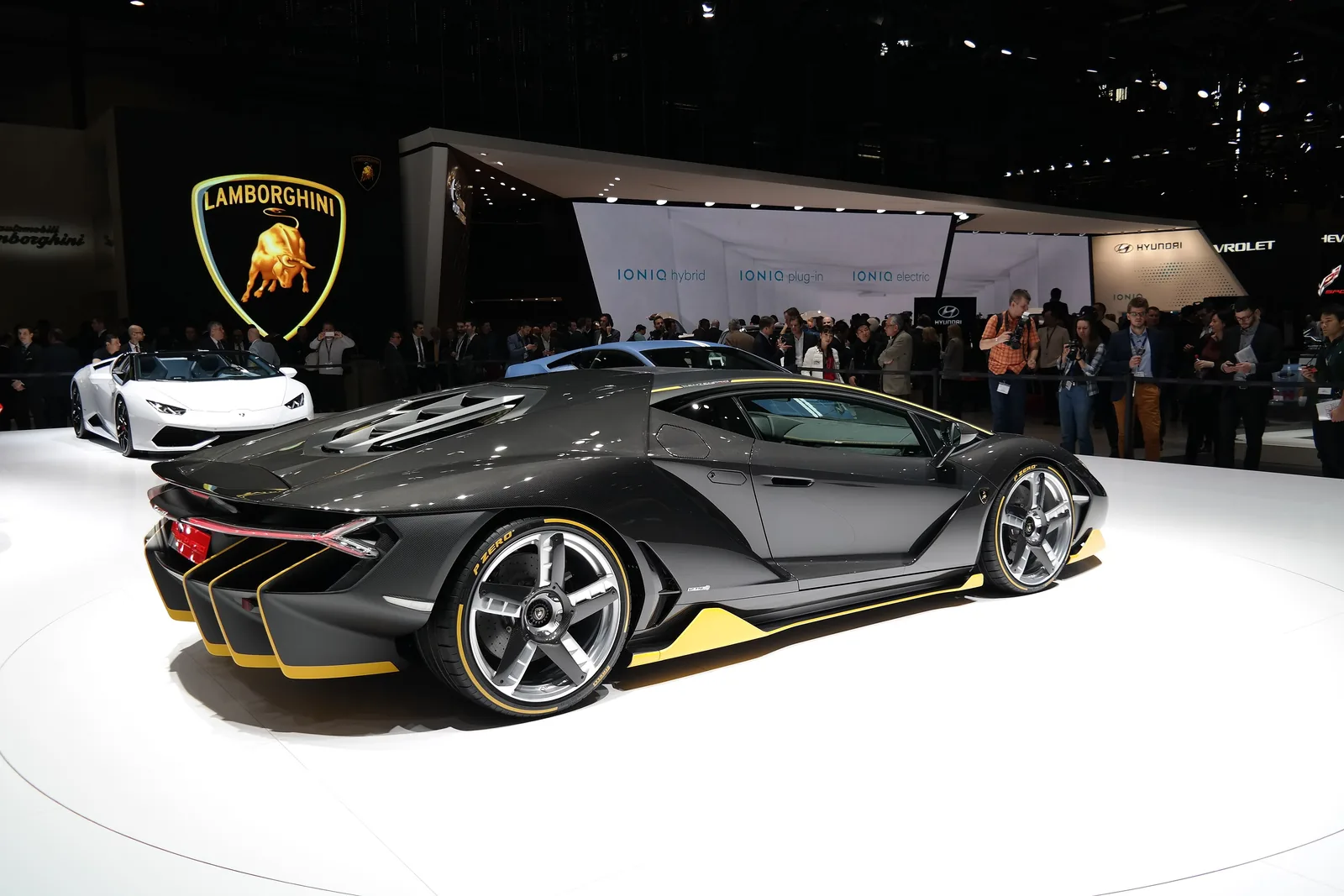 Lamborghini Centenario coupe at its world debut on the Lamborghini stand at the 2016 Geneva Motor Show