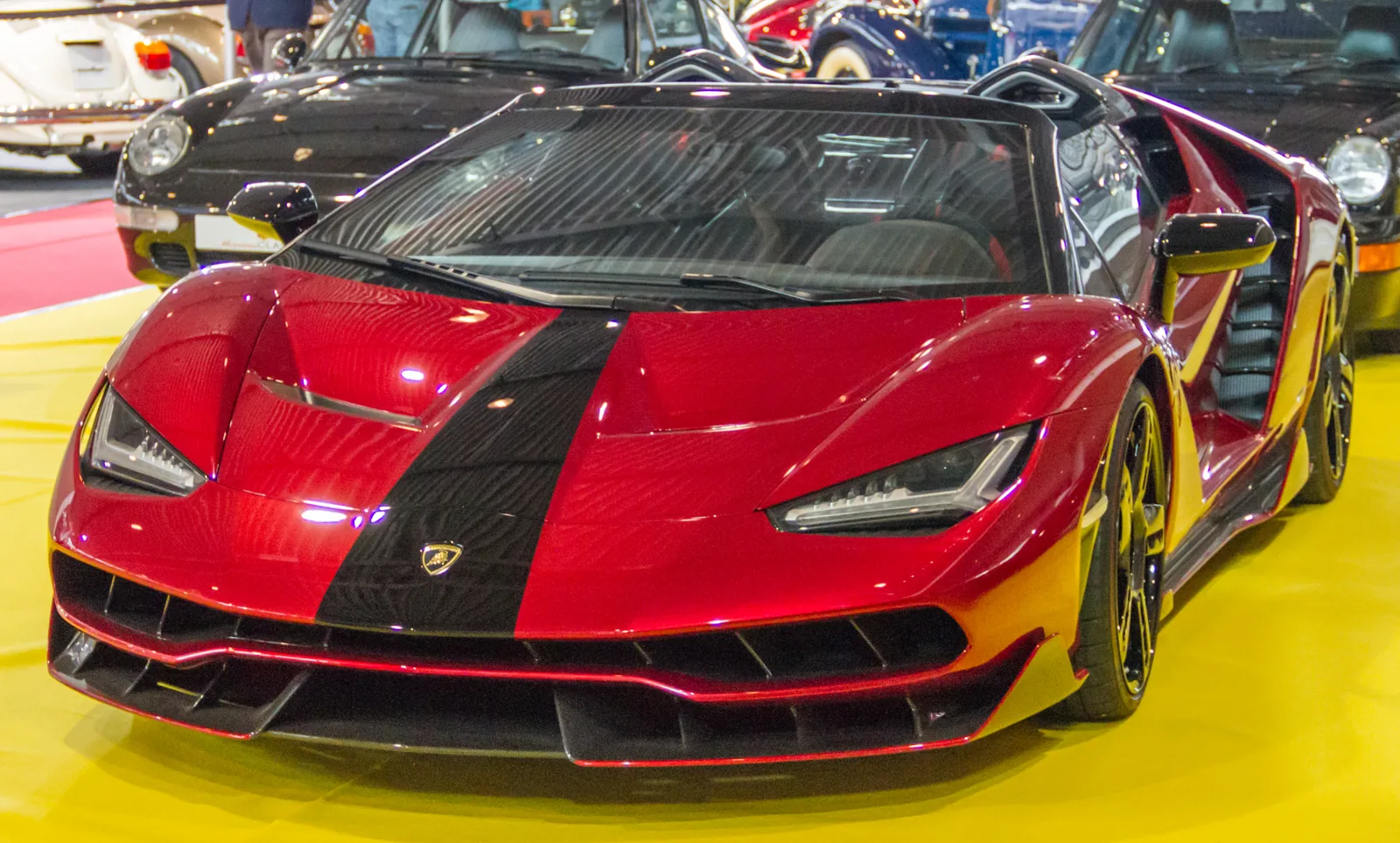 Lamborghini Centenario Roadster in red front three-quarter, one of only 20 open-top examples built