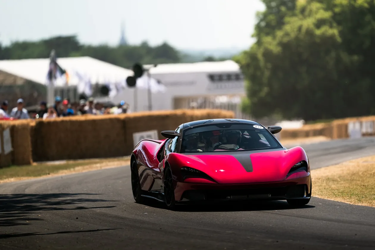 Red Lanzante 95-59 driving on the hill at Goodwood Festival of Speed 2026
