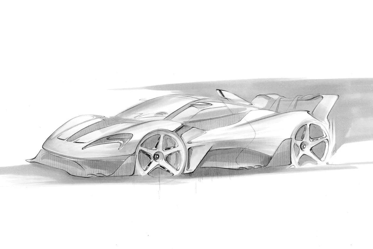 Lanzante 95-59 HDK design sketch showing the fixed rear wing, roof-mounted air intake and five-spoke centre-lock wheels