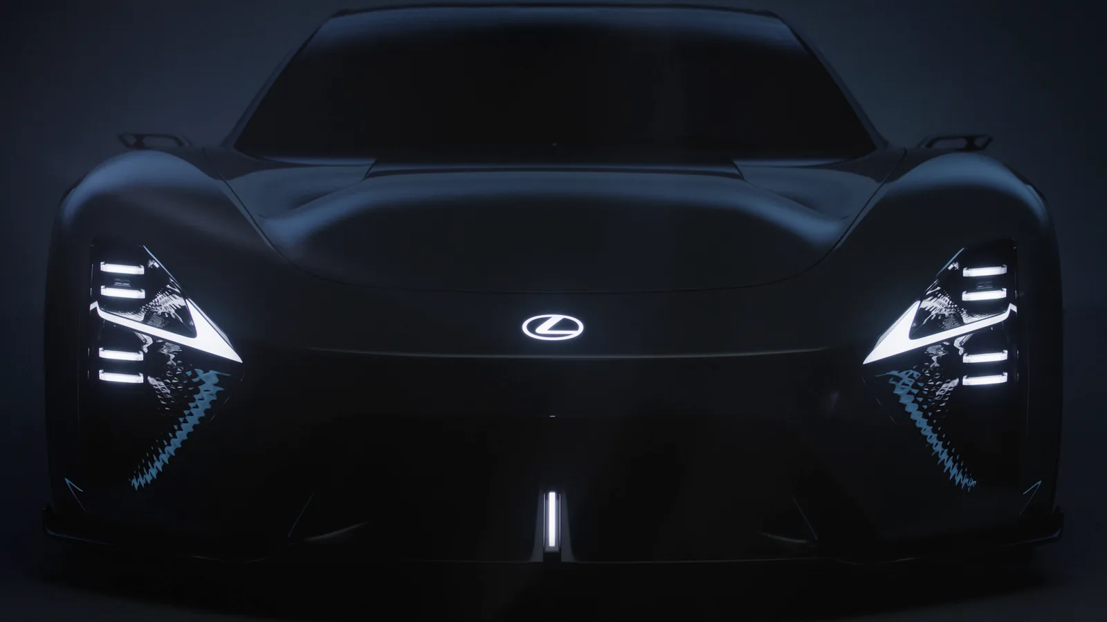 Lexus LFA Concept front fascia close-up with L-shaped LED signature headlights integrated into aerodynamic air intake