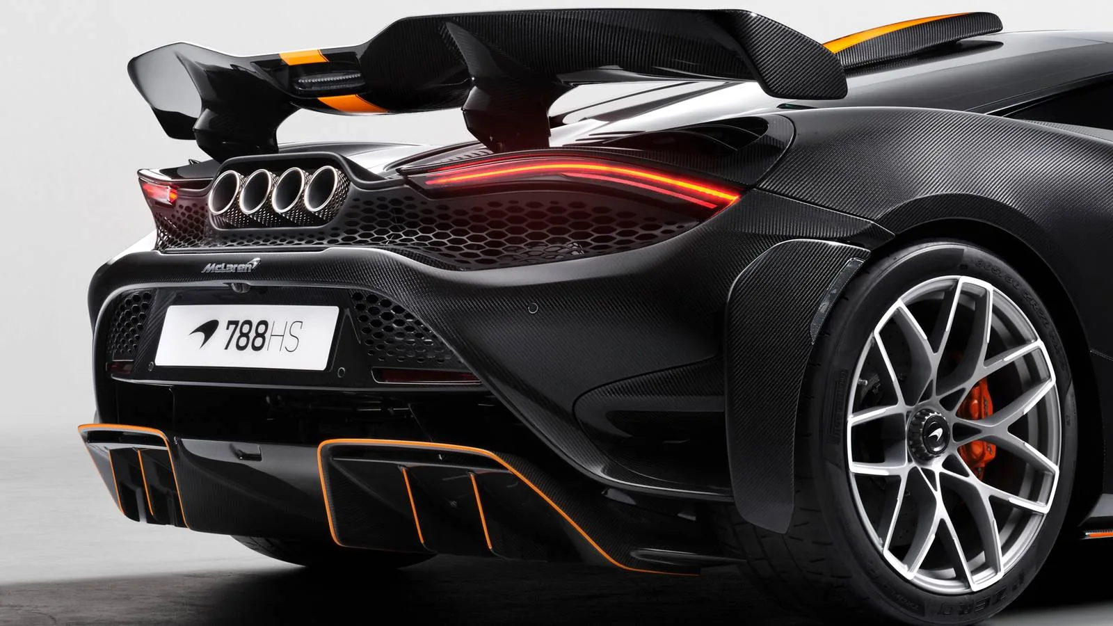 McLaren 788HS rear three-quarter with quad exhausts and centrelock wheels