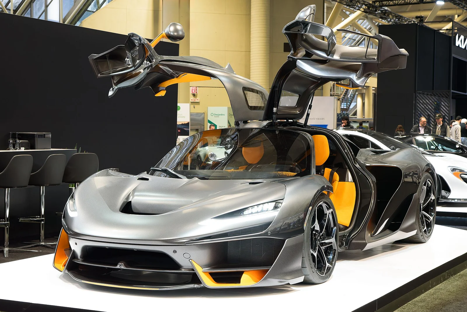 McLaren W1 hybrid hypercar front view at a public event