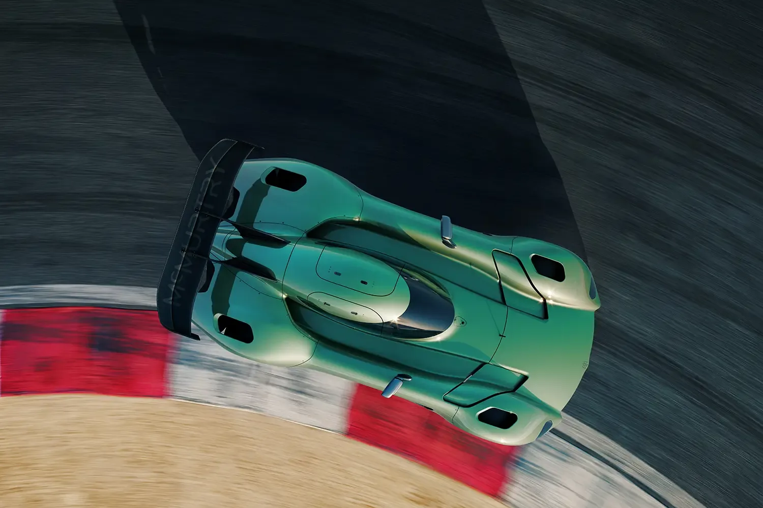McMurtry Spéirling Pure top-down aerial shot on track showing twin underbody fan intakes and aerodynamic bodywork