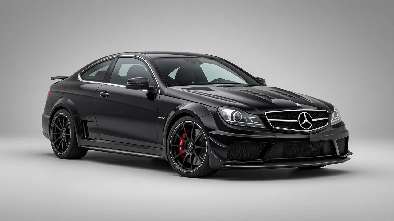 2012 Mercedes-Benz C 63 AMG Coupe Black Series in obsidian black, studio three-quarter catalog view