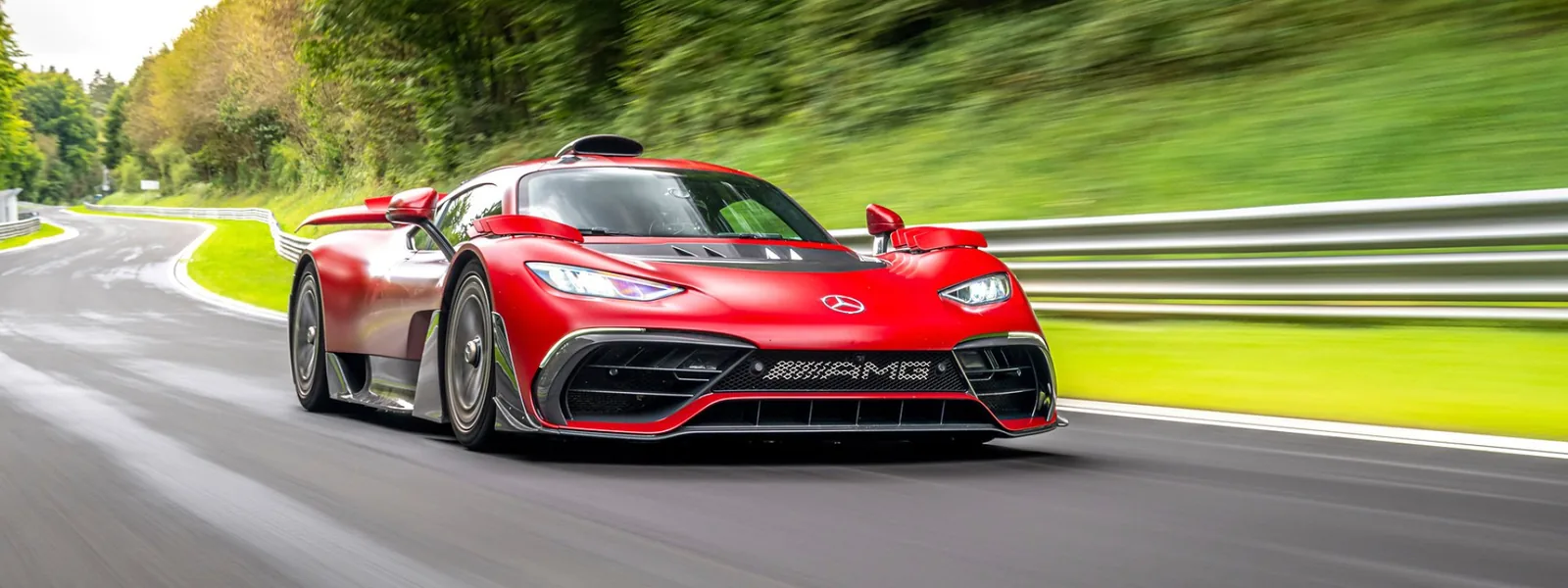 Mercedes-AMG ONE at speed on the Nürburgring Nordschleife during its 6:29.090 record lap