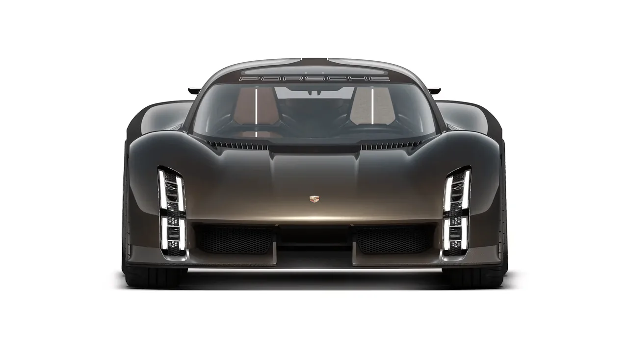Porsche Mission X concept head-on with vertical LED headlights