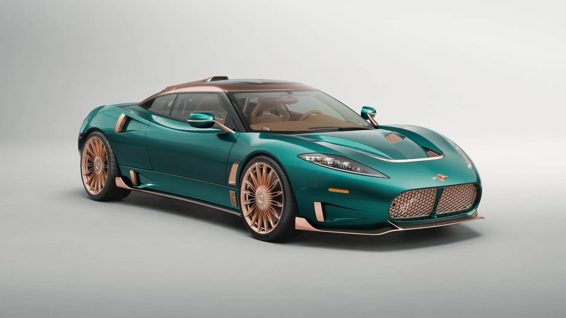 Spyker C8 Preliator XXV in Quail Green with rose-gold accents debuted at The Quail 2026