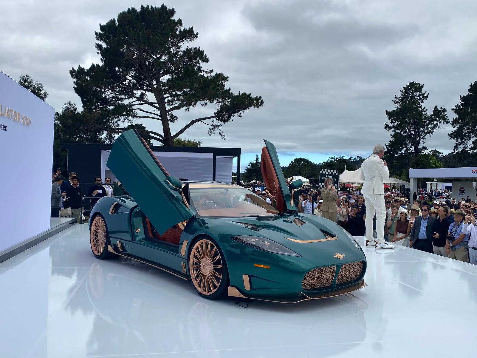 Spyker C8 Preliator XXV under the Preliator XXV signage at The Quail during Monterey Car Week 2026
