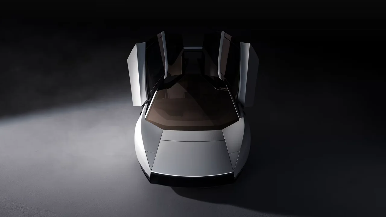 Tesla Roadster 2026 from above with both doors open upwards