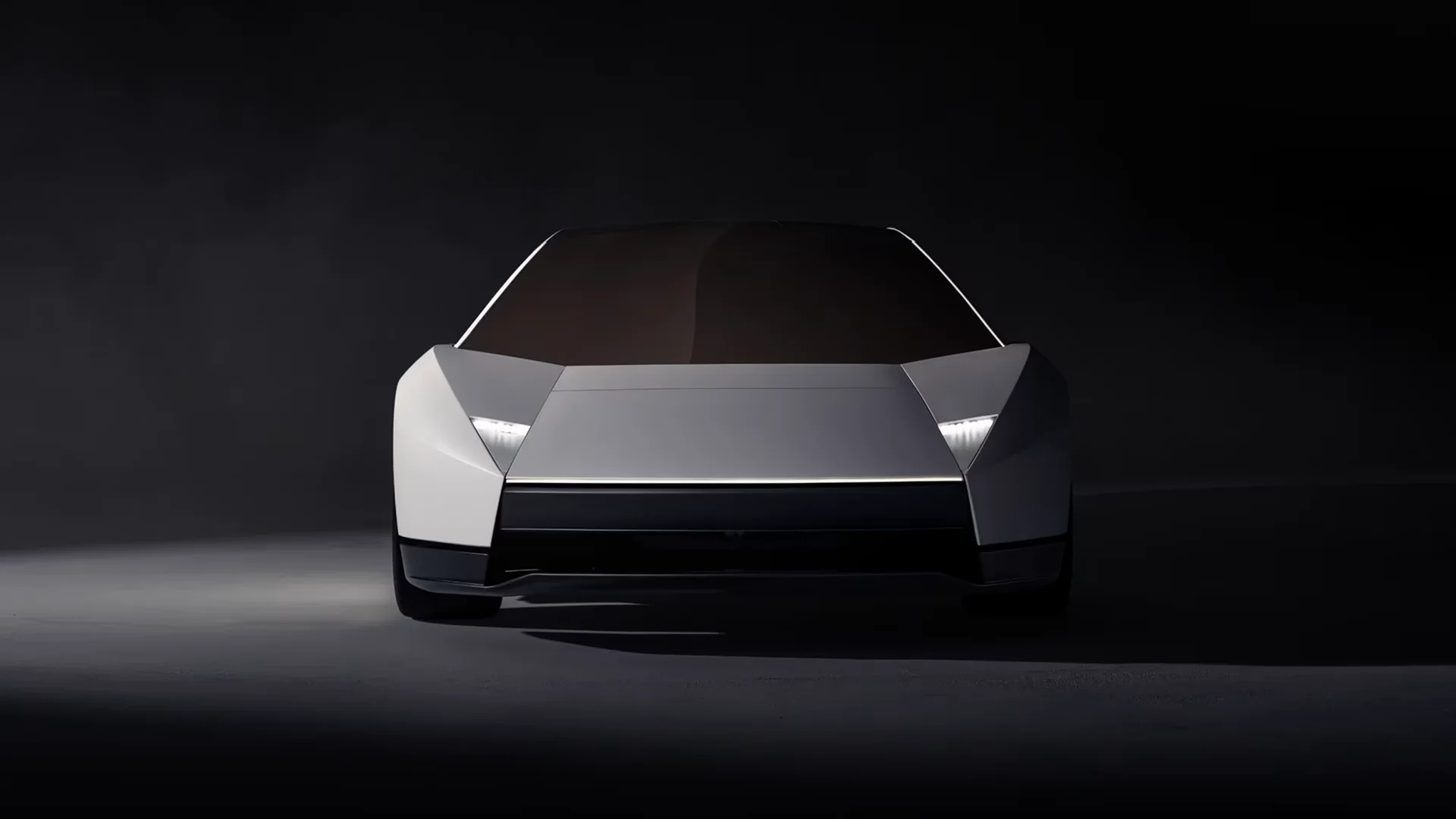 Silver Tesla Roadster 2026 production-intent design, front view in a dark studio