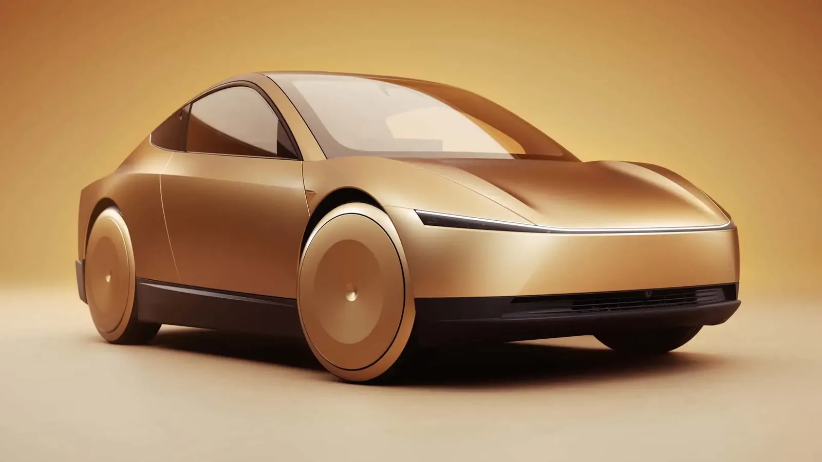 Tesla Cybercab rear three-quarter view with full-width light bar and aero rear