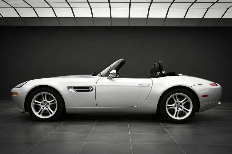 Silver BMW Z8 roadster side profile — James Bond car from The World Is Not Enough