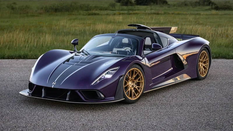 Hennessey Venom F5-M Roadster in Purple Reign — 2,031 hp twin-turbo V8 hypercar with real 6-speed mechanical gated manual, world’s most powerful manual production car