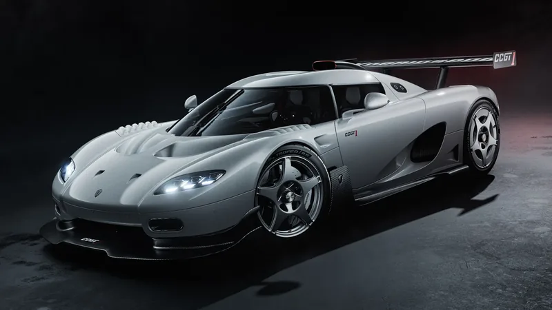 Koenigsegg CCGT1 at Monterey Car Week 2026, 1,600 HP twin-turbo V8 GT1 tribute hypercar with active rear wing, 70 units all sold out