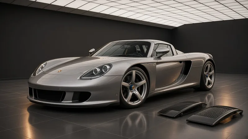 Porsche Carrera GT in GT Silver, studio concept in the Batman Garage with removable roof panels on the floor