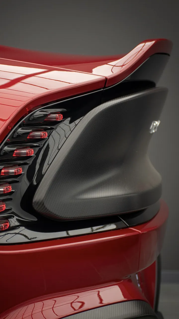 Aston Martin Vanquish rear light cluster close-up in red, vertical phone wallpaper